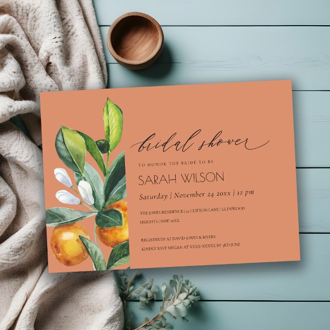 Citrus Orange Botanical Rust Bridal Shower Invite (Creator Uploaded)