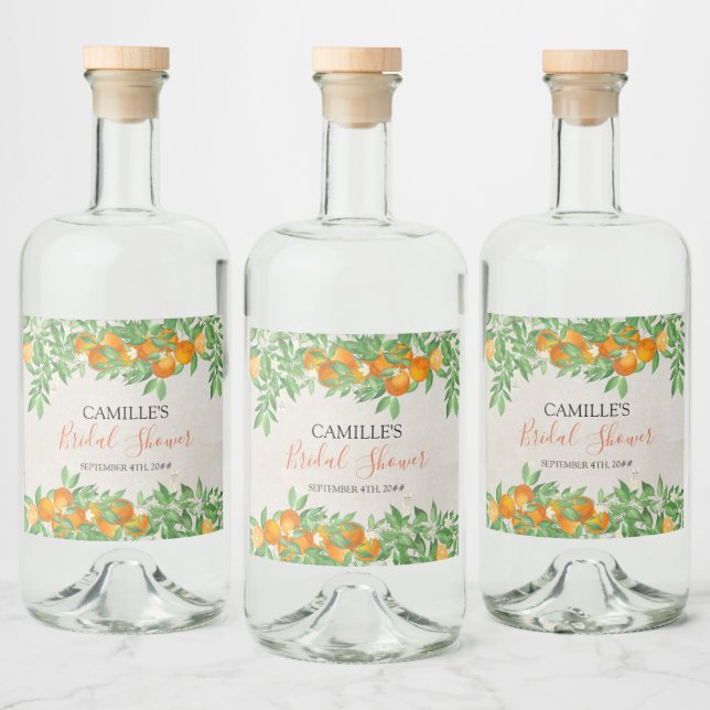 Citrus Orange Bridal Shower Personalised Liquor Bottle Label (Bottles)