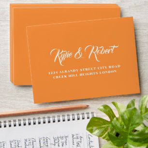Citrus Orange Calligraphy Script Wedding Envelope