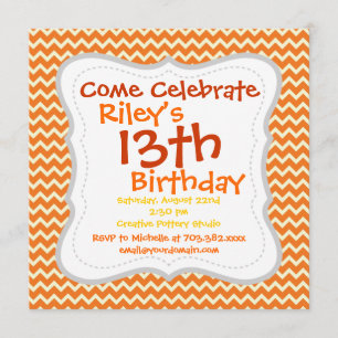 Citrus Orange Chevron Birthday Party Invitations