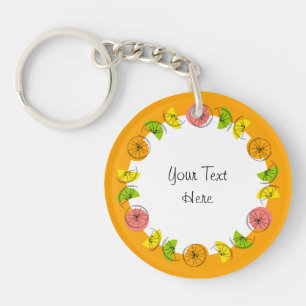 Citrus Orange Circle Monogram double-sided Key Ring