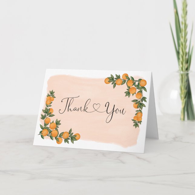 Citrus Orange Clementine Greenery Botanical Folded Thank You Card (Front)