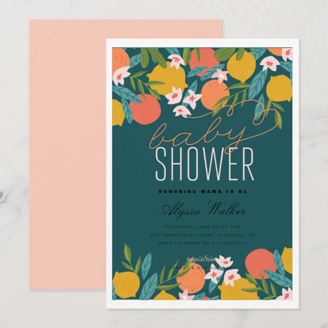 Citrus Orange Cutie Lemon Baby Shower Invitation (Front/Back)