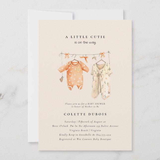 Citrus Orange Floral Little Cutie Baby Shower   Invitation (Front)