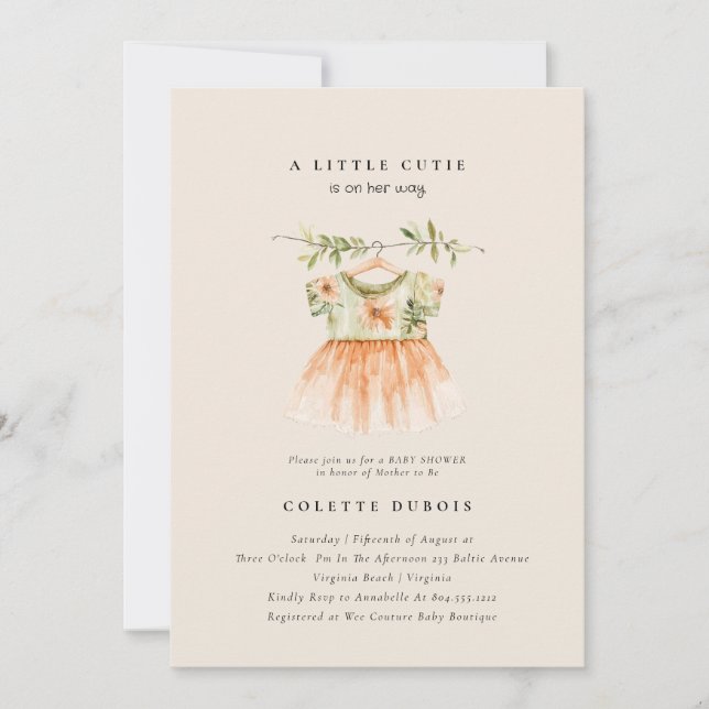 Citrus Orange Floral Little Cutie  Baby Shower   Invitation (Front)