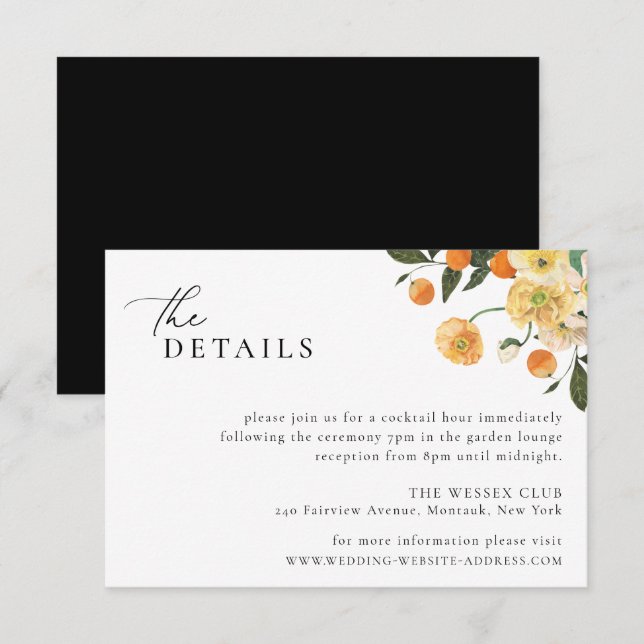 Citrus Orange Floral Wedding Details Card (Front/Back)