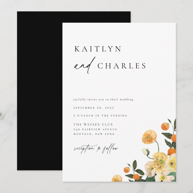 Citrus Orange Floral Wedding Invitation (Front/Back)