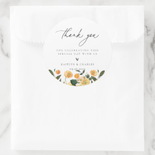 Citrus Orange Floral Wedding Thank You Classic Round Sticker