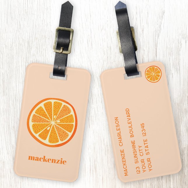 Citrus Orange Fun Personalised Luggage Tag (Citrus orange slice personalized custom text luggage tag)