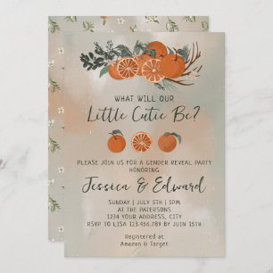 Citrus Orange Green Little Cutie Gender Reveal Invitation