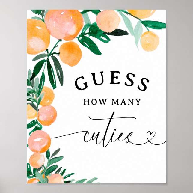 Citrus Orange Guess How Many Cuties Baby Shower Poster (Front)