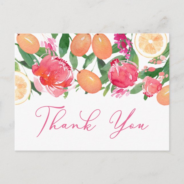 Citrus Orange Kumquat Peonies Floral Thank You Postcard (Front)