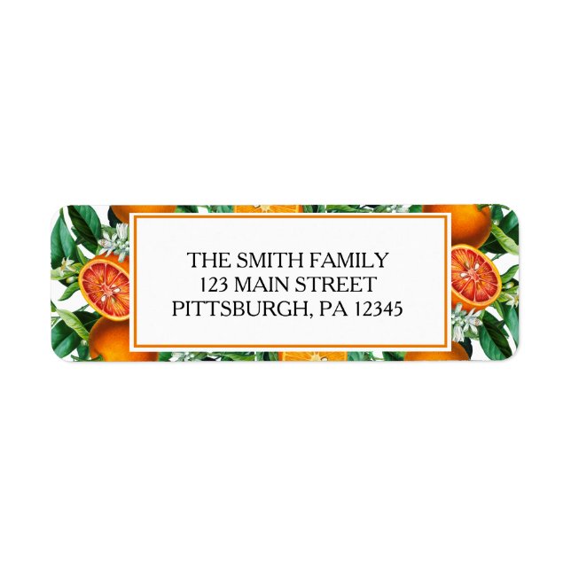 Citrus Orange Leaves Framed Return Address Label (Front)