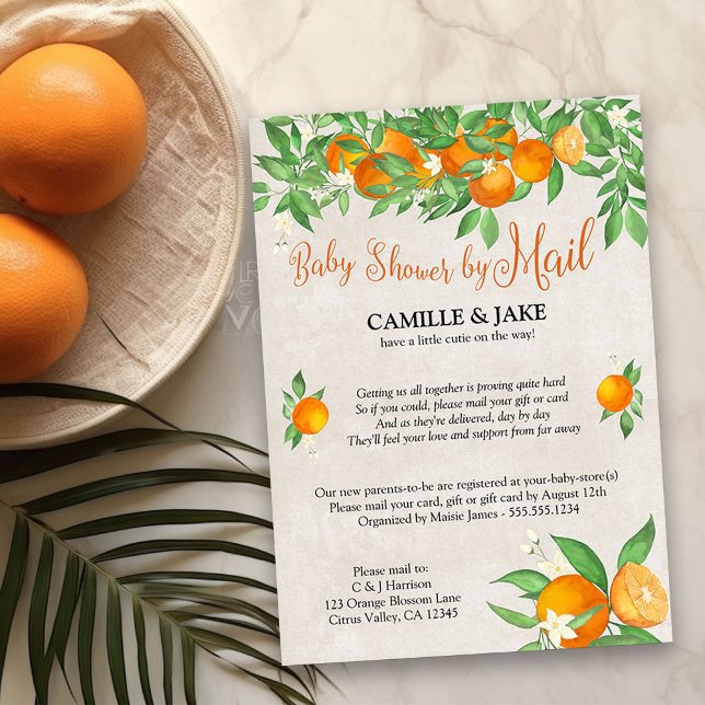 Citrus Orange Little Cutie Baby Shower by Mail Invitation (Invitation by Mail from my Citrus Orange Baby Shower collection)