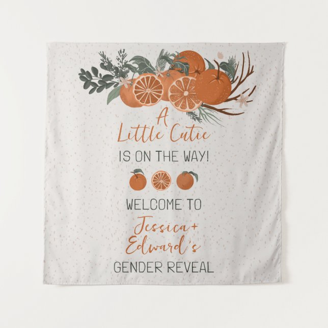 Citrus Orange Little Cutie Gender Reveal Party Tapestry (Front)