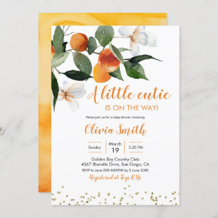 Citrus Orange Little Cutie Is On The Way Baby  Invitation