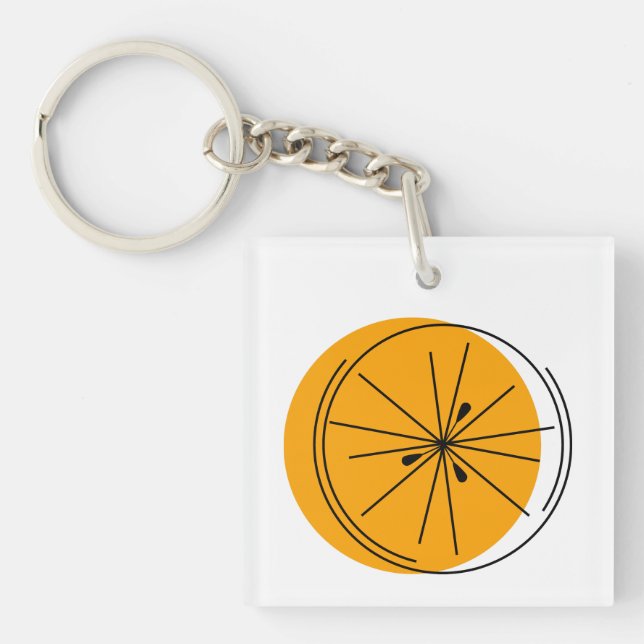 Citrus Orange Monogram square double-sided Key Ring (Front)