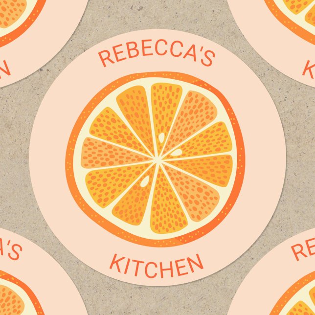 Citrus Orange Personalised Classic Round Sticker (Orange slice personalized cook or catering stickers)