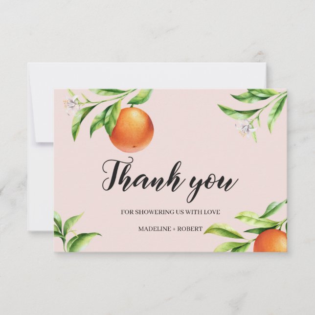 Citrus orange summer baby shower thank you card (Front)