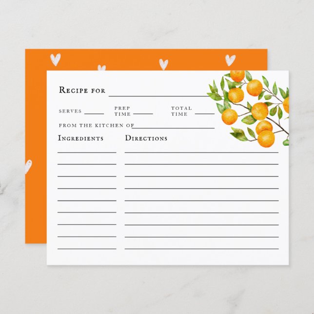 Citrus Orange Summer Bridal Shower Recipe Card (Front/Back)