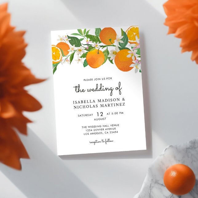 Citrus Orange Tangerine Floral Wedding  Invitation (Creator Uploaded)