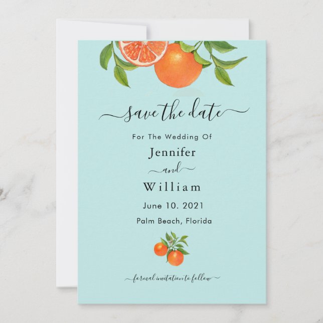 Citrus orange watercolor wedding  announcement (Front)