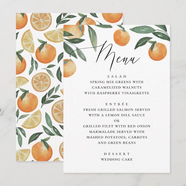 Citrus Orange Wedding | Botanical Calligraphy Menu (Front/Back)