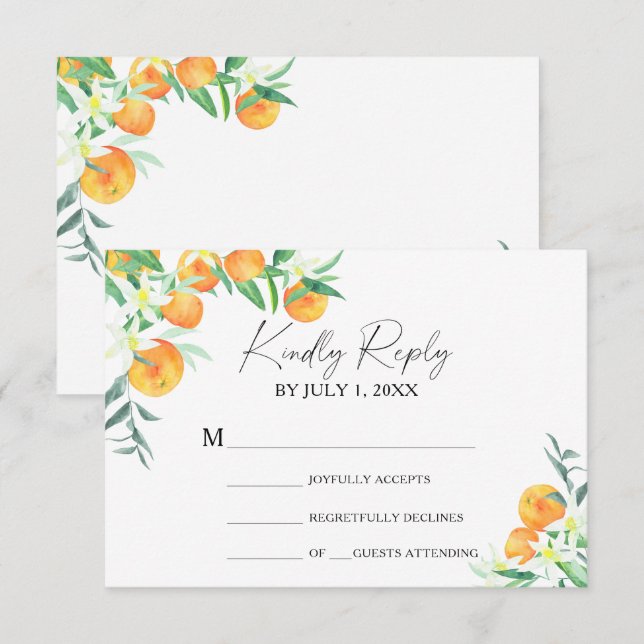 Citrus orange - Wedding RSVP Card (Front/Back)