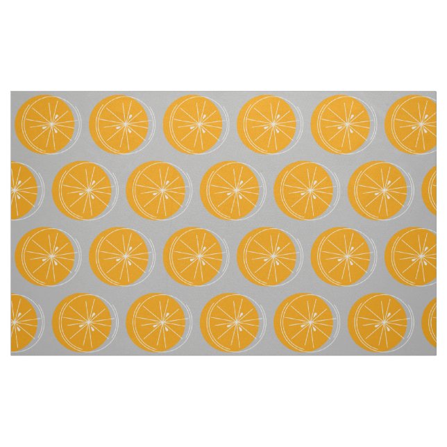 Citrus Orange White large print fabric grey (Fat Quarter)