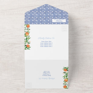 Citrus Oranges Antique Blue White Tiles Wedding Al All In One Invitation