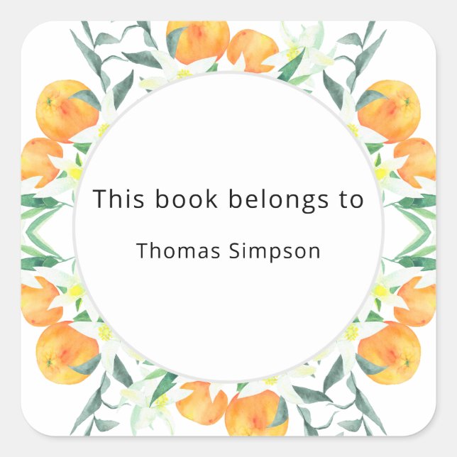 Citrus oranges - baby shower bookplate square sticker (Front)