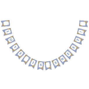 Citrus Oranges Blue White Print Bridal Shower Bunting