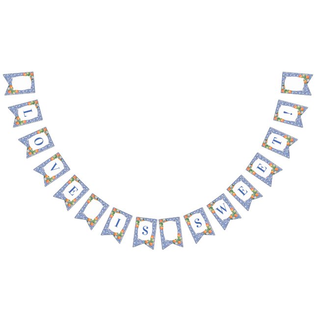 Citrus Oranges Blue White Print Bridal Shower Bunting (All)