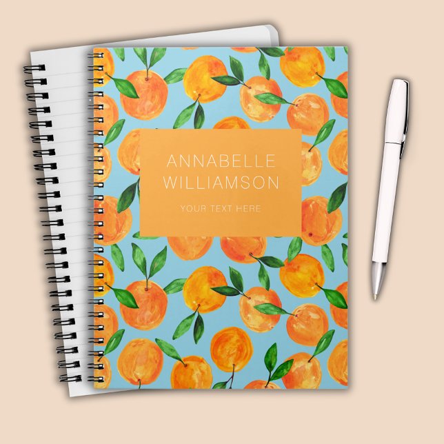 Citrus oranges fruit pattern personalised notebook (Citrus orange summer fruit personalized notebook)