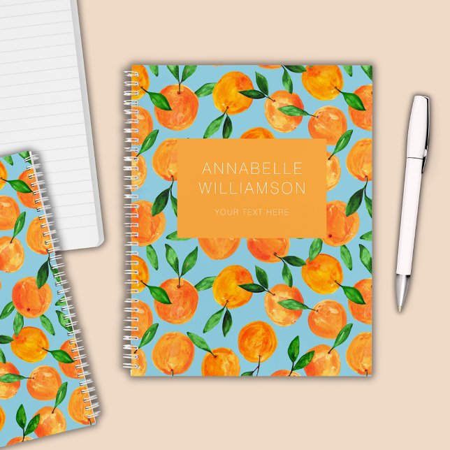 Citrus oranges fruit pattern personalised notebook (Citrus orange summer fruit deluxe spiral notebook)