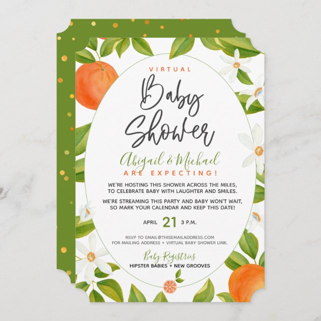 Citrus Oranges Gender-Neutral Virtual Baby Shower Invitation (Front/Back)