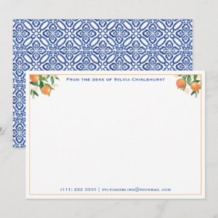 Citrus Oranges Italian Blue Tiles Bridal Shower Th Thank You Card