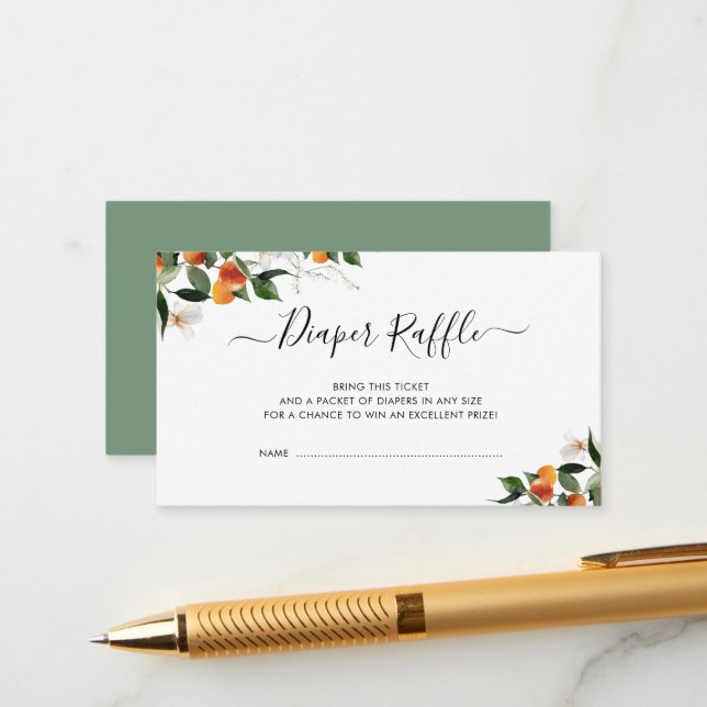 citrus oranges little cutie diaper raffle card (Front/Back In Situ)