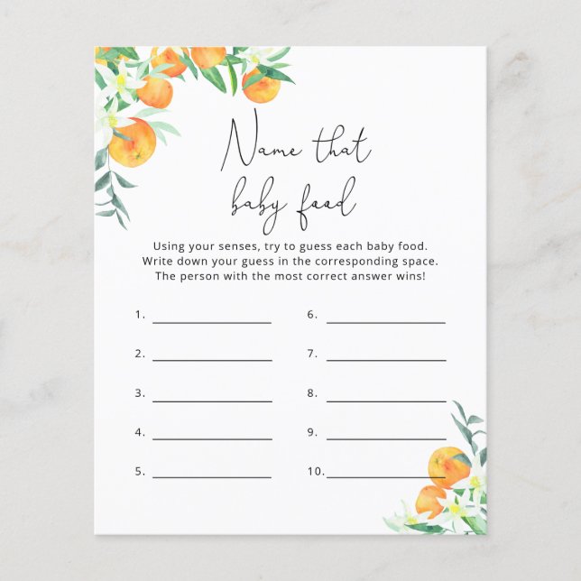 Citrus oranges - Name that baby Food shower game (Front)