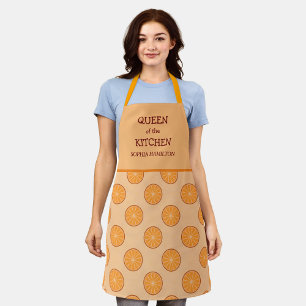 Citrus Oranges Pattern Queen of the Kitchen Name Apron
