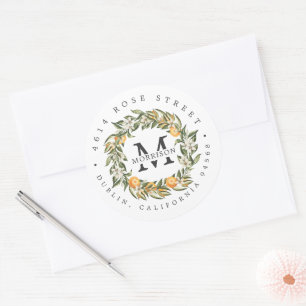 Citrus Orchard   Boho Botanical Return Address Classic Round Sticker