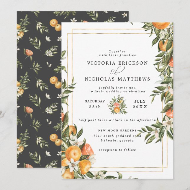 Citrus Orchard | Boho Botanical Wedding Invitation (Front/Back)