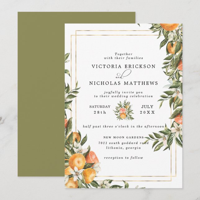 Citrus Orchard | Boho Botanical Wedding Invitation (Front/Back)