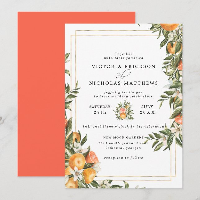 Citrus Orchard | Boho Botanical Wedding Invitation (Front/Back)