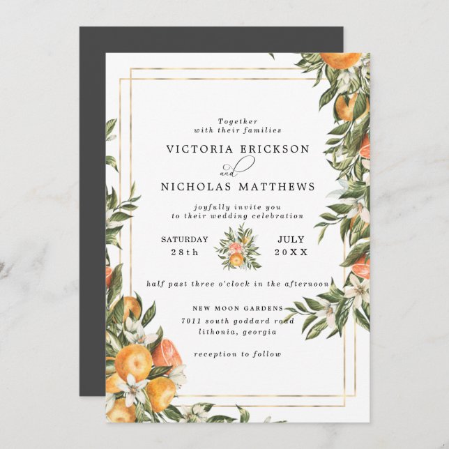 Citrus Orchard | Boho Botanical Wedding Invitation (Front/Back)