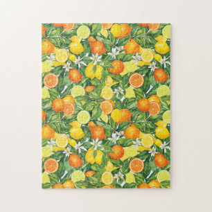 Citrus Orchard Harvest:  Lemon & Orange pattern Jigsaw Puzzle