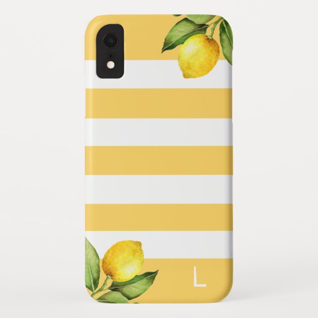 Citrus Orchard Lemon Stripe Monogram Case-Mate iPhone Case (Back)