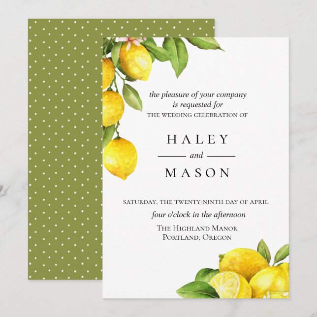 Citrus Orchard Lemon Wedding Invitation (Front/Back)
