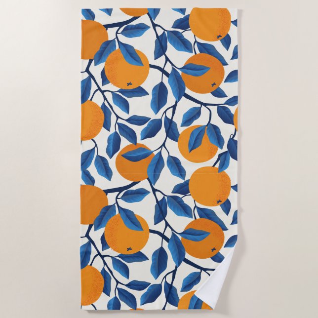 Citrus Orchard Orange Vines Beach Towel (Front)