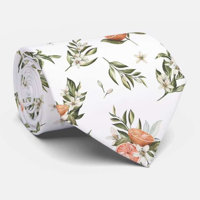 Citrus Orchard | Tangerine Botanical Tie (Rolled)